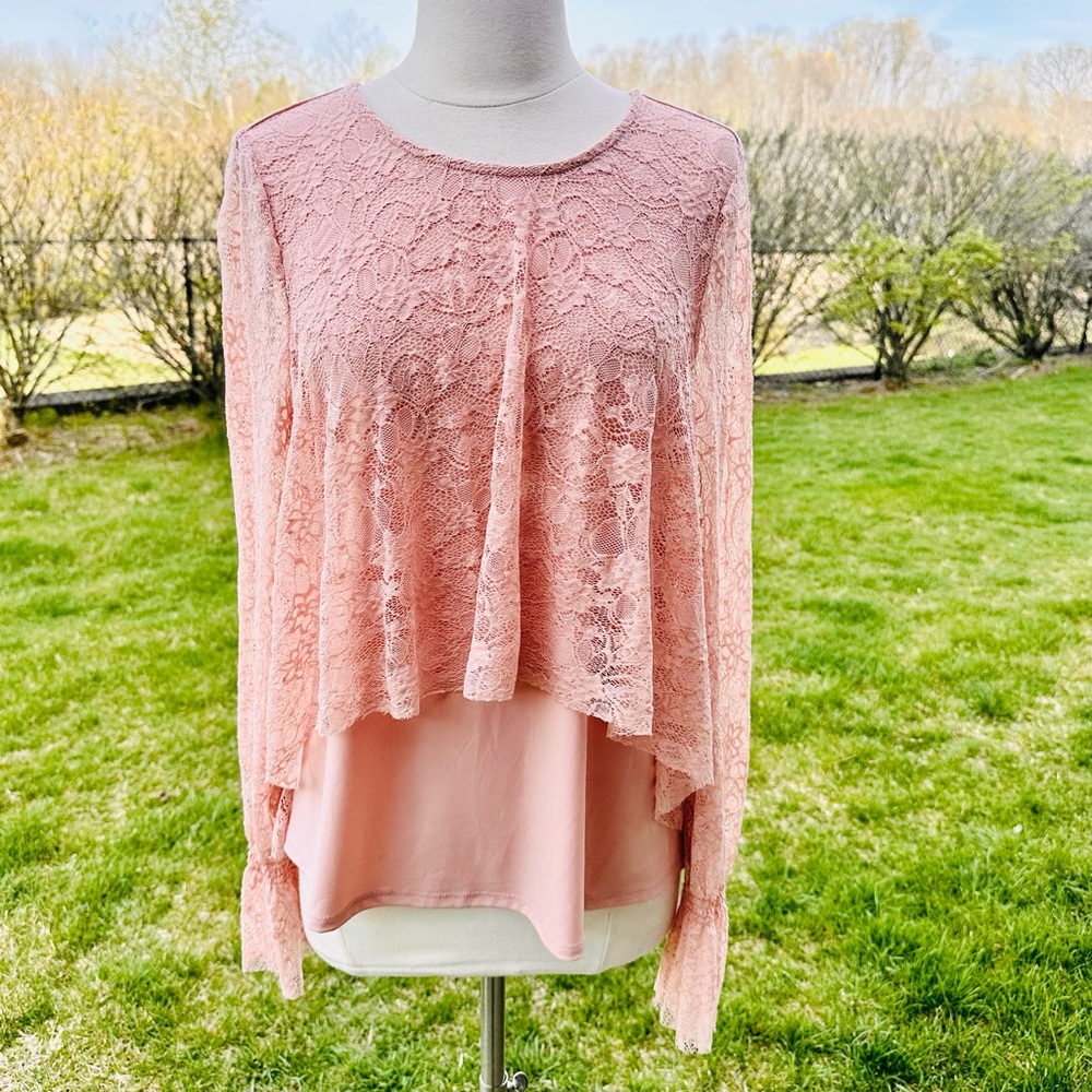 Cupio Light Pink Lace Overlay Top